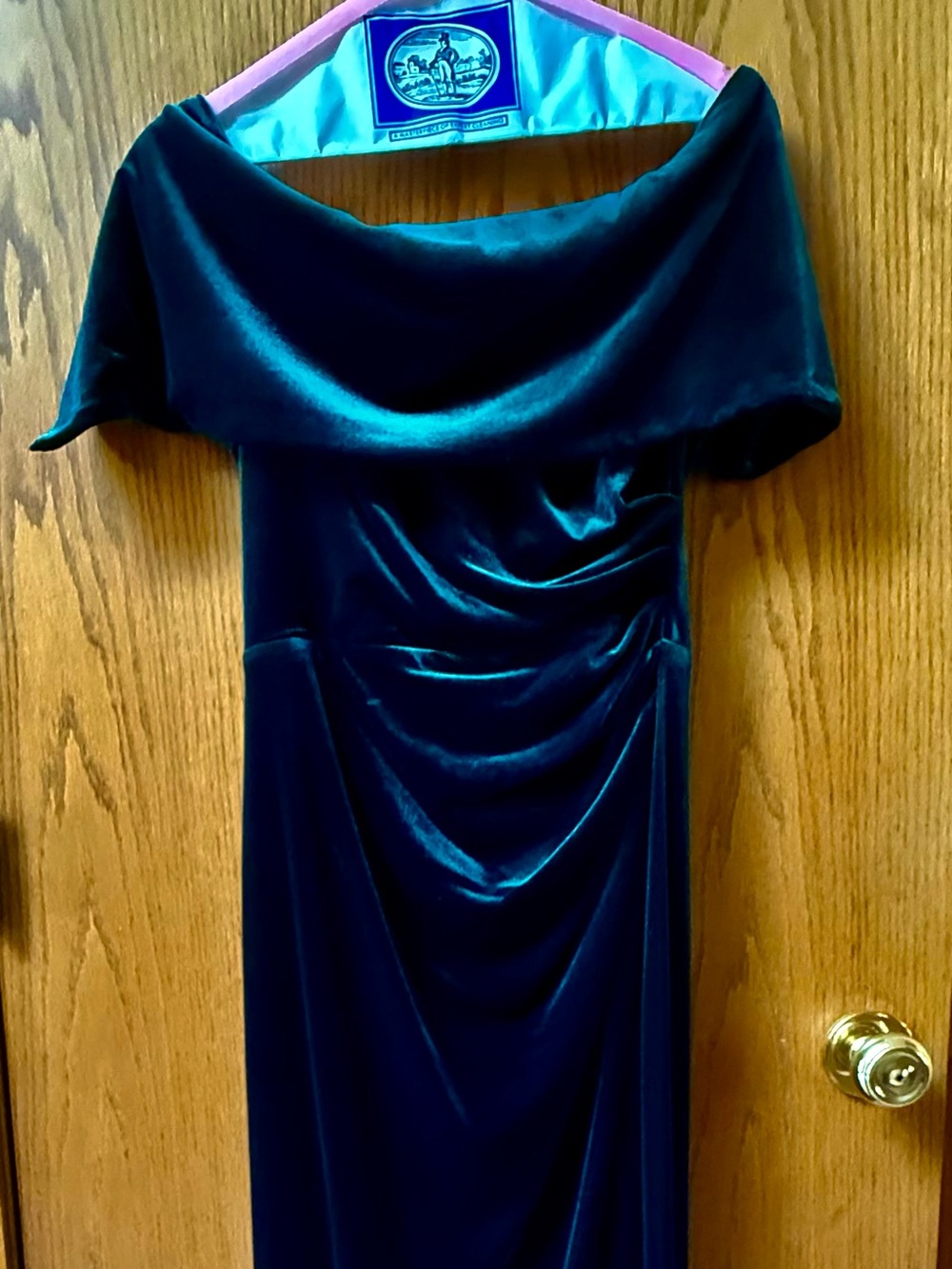 Vince Camuto Teal Velvet Off-Shoulder Maxi Dress